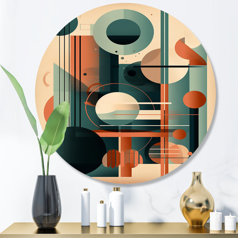 Orange et vert Mid Century Momentum IV sur impression métallique, H 23 po x l 23 po x P 1 po