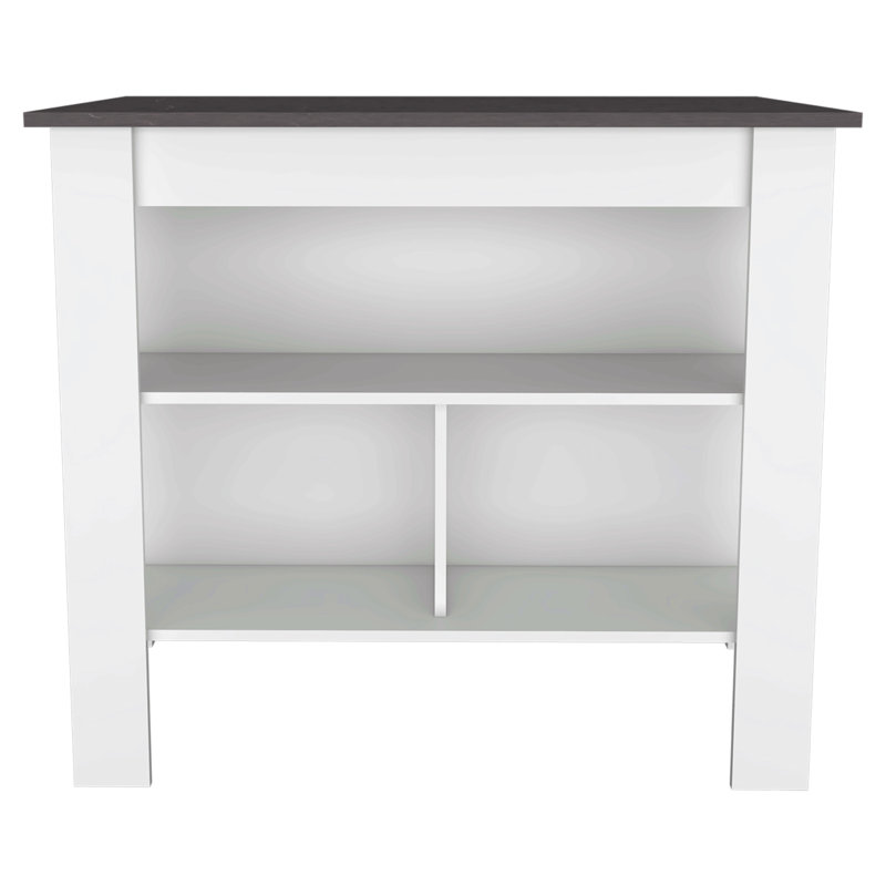 Kitchen Island, Four Legs, Three Shelves  -White