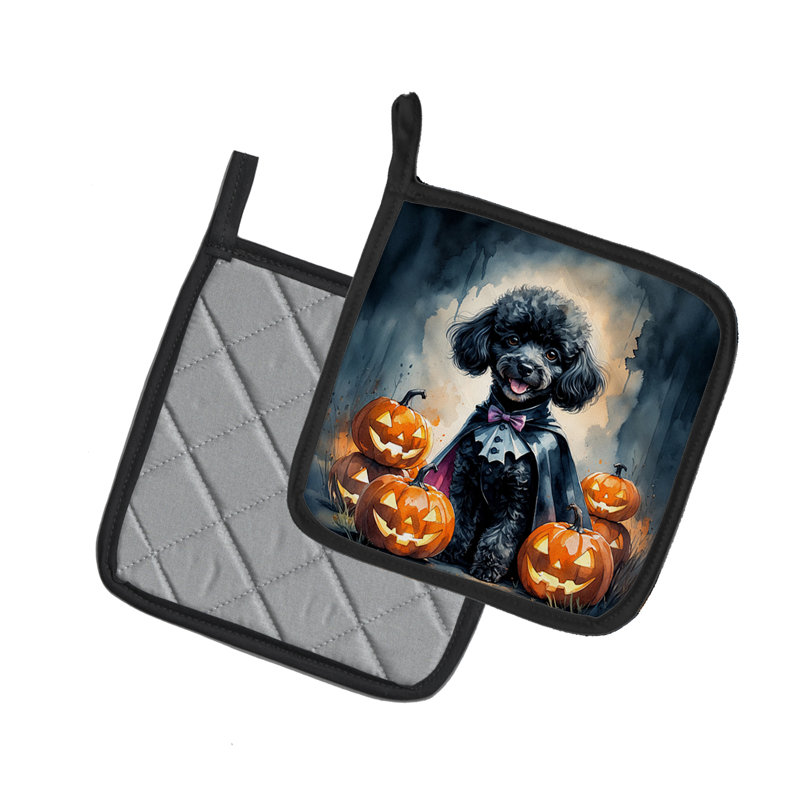 Paire de porte-pots d'Halloween caniche noir
