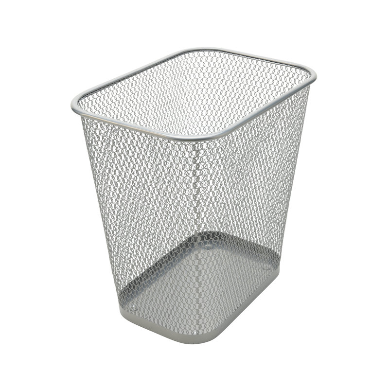 Silver Stainless Steel Rectangular Mesh Office Trash Can