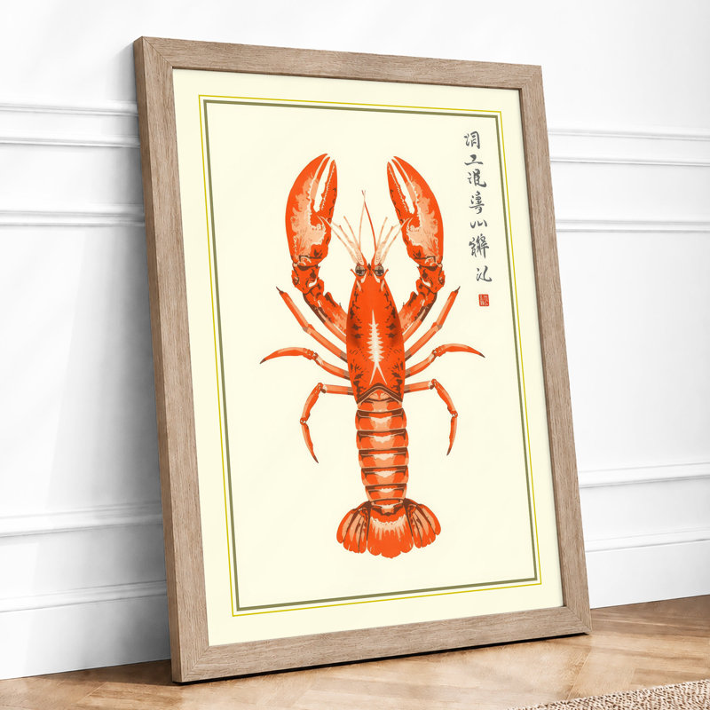 Lobster Study Japandi - Framed Print, A4 - 29.7 x 21.0 cm, Oak