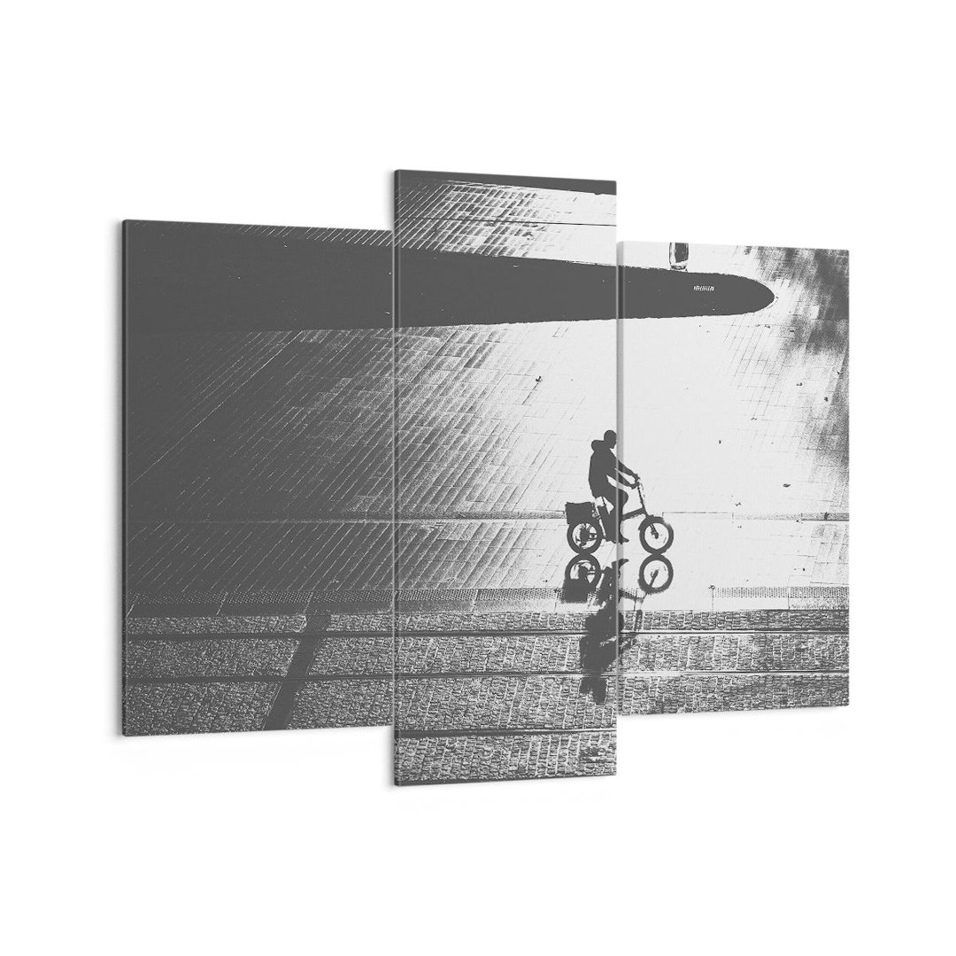 3-tlg. Leinwandbilder-Set Black and White Cyclist Loneliness