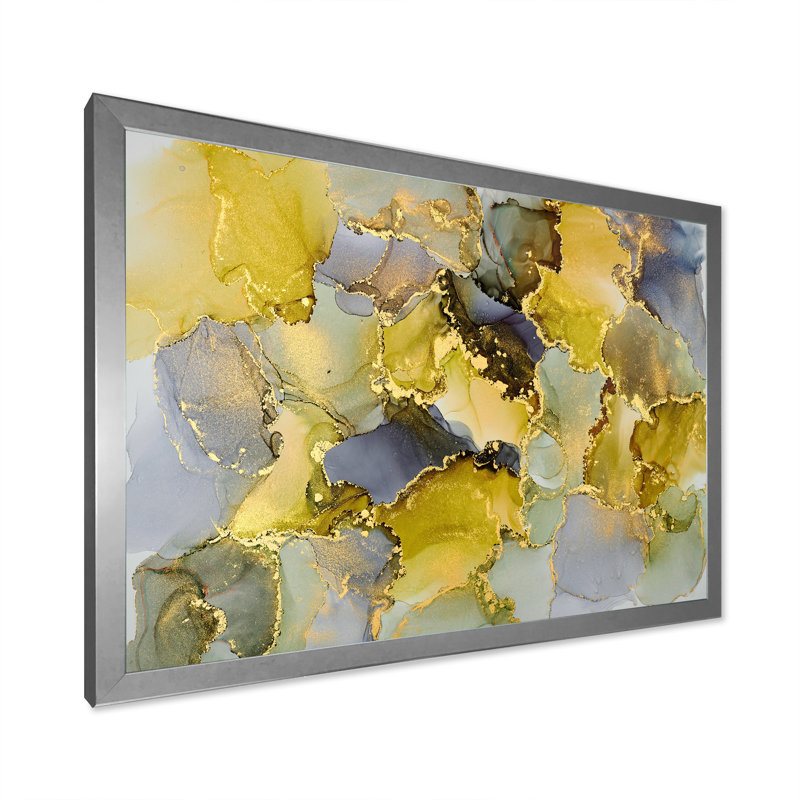 Vert luxueux abstrait fluide V - peinture sur toile, H 30 po x l 40 po x P 1,5 po, Cadre photo argenté