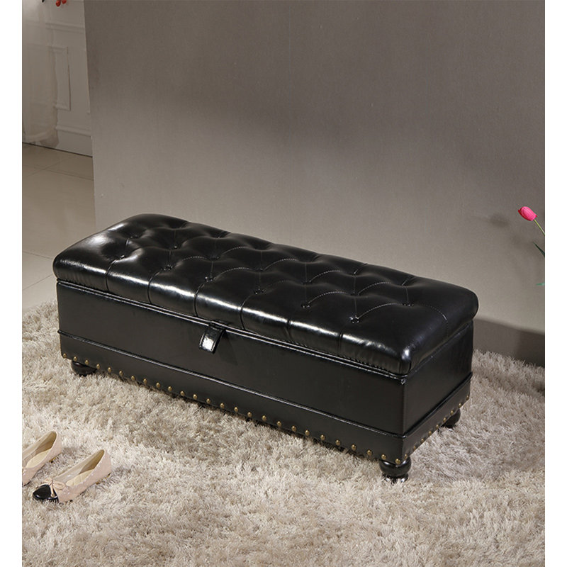 Repose-pieds capitonné en similicuir de style européen, Noir, 17.2" H x 47.24" W x 17.2" D