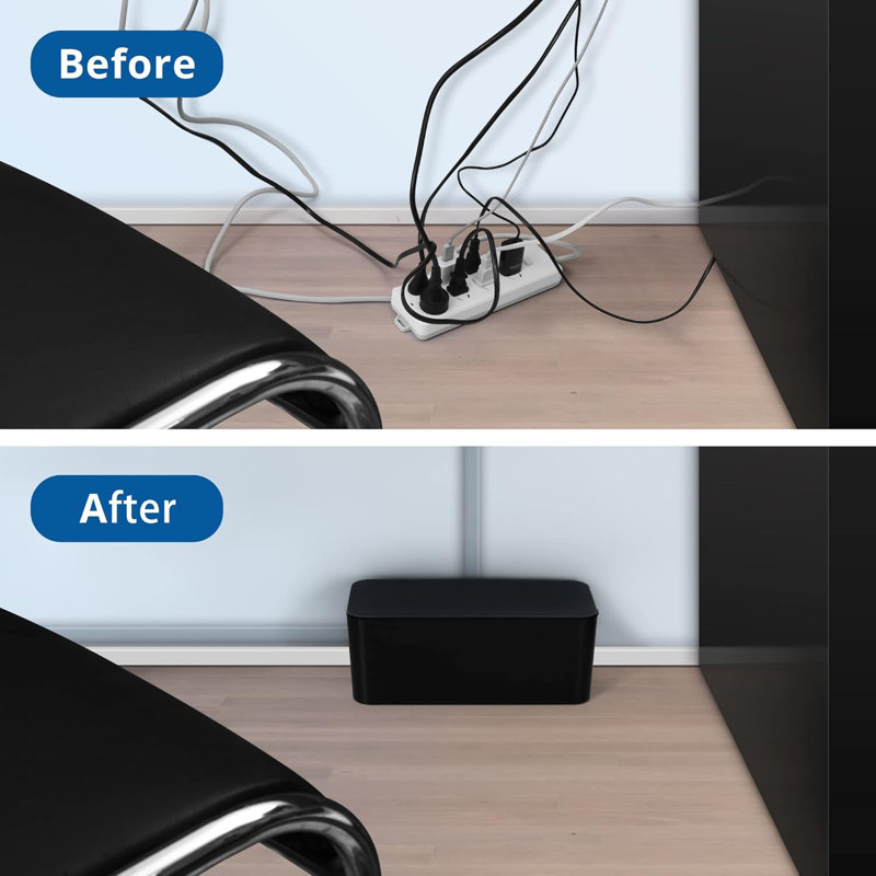Boîte de gestion des câbles noire, boîte de rangement de 2 paquets - très grande et moyenne taille, boîte de rangement pour dissimuler les multi-bandes sur le bureau ou le plancher, fabriquée en matériau ABS électriquement sécuritaire