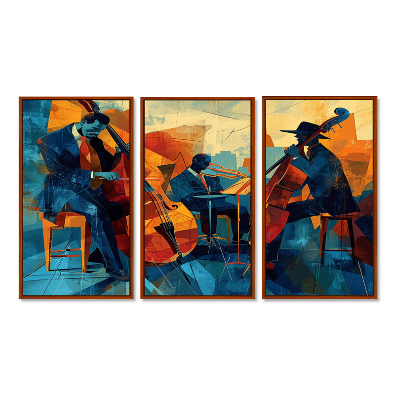 Miroir - ensemble d'art mural musicien, H 40 po x l 60 po x P 1 po, Cadre flottant brun