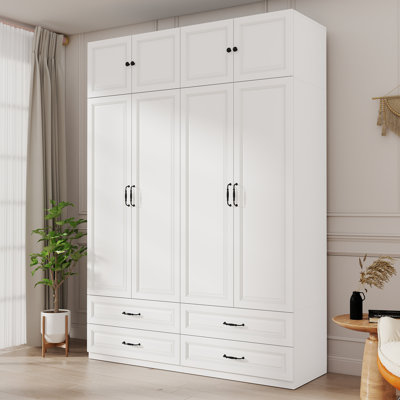 89" Large Wardrobe Closet with Top Cabinets & Drawers by Latitude Run