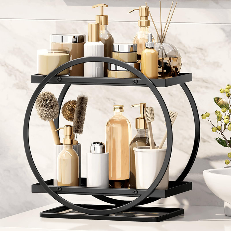 Plateau d'accessoires de salle de bain à 2 niveaux Venceslao, Noir mat