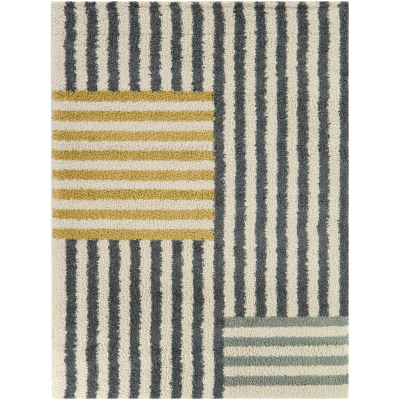 Leiarna Charcoal Modern Striped Area Rug, Rectangle 5'3" x 6'12"