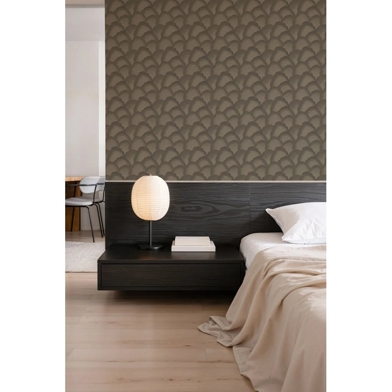 Wave Scales - Wallpaper, Walnut, Peel & Stick, Self-Adhesive