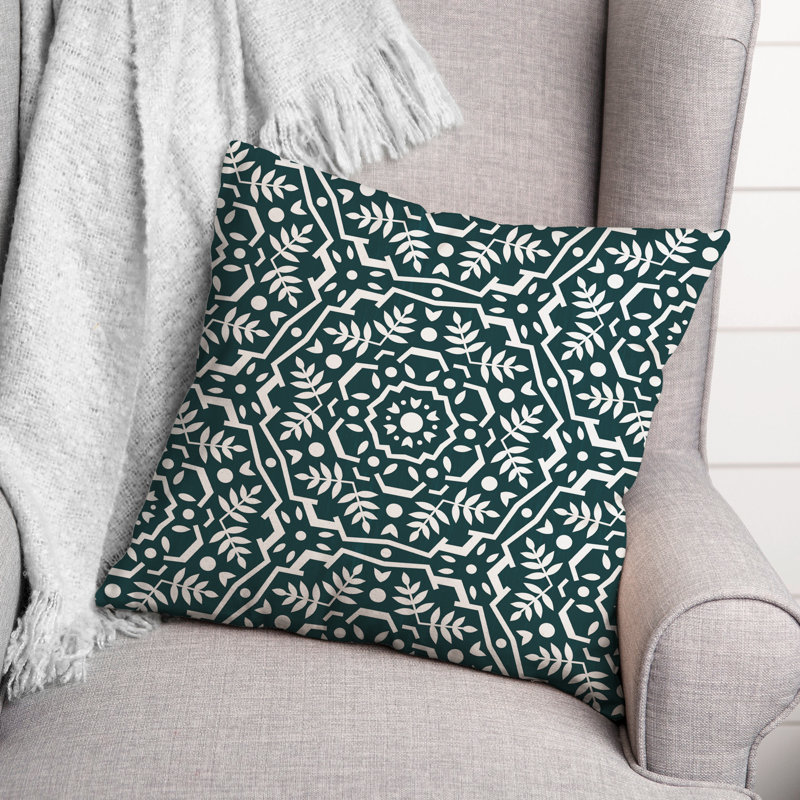 Teal and White Floral Square Throw Pillow