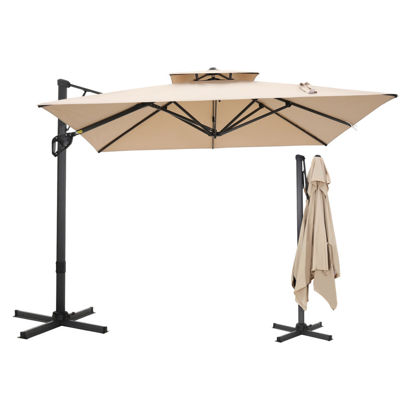 10 Ft Aluminum Cantilever Umbrella, Beige, 106" H x 120" W x 120" D