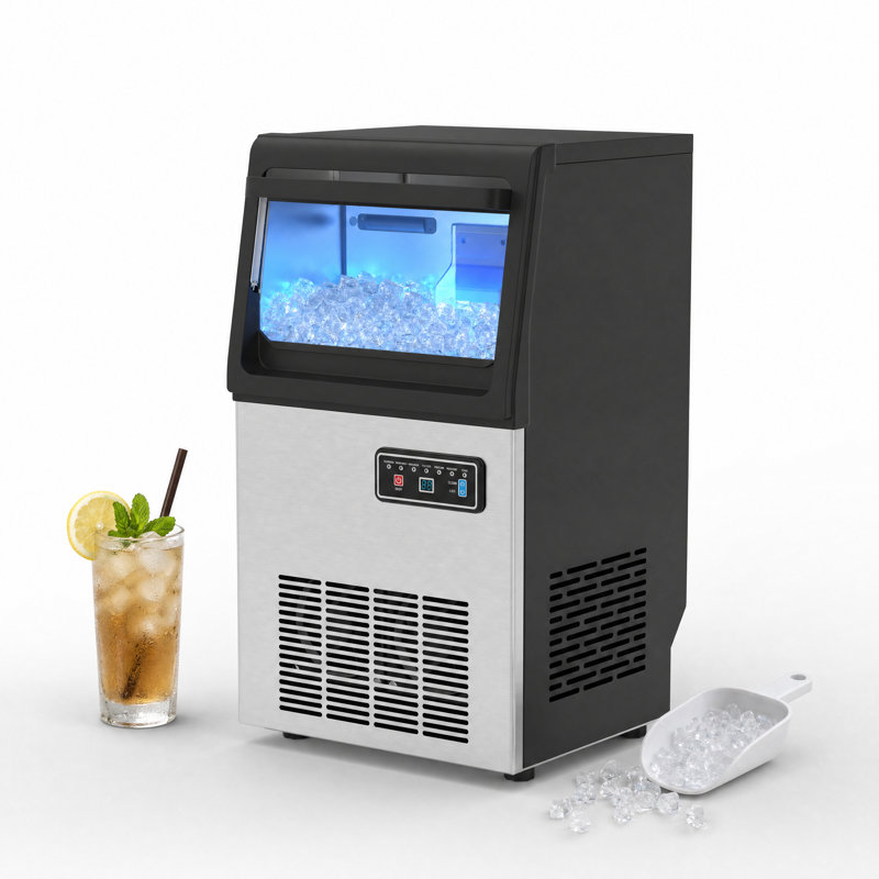 Machine à glaçons autoportante de 13,58 po avec autonettoyant, produit 90 lb. de glaçons cubes par jour et peut contenir 18 lb. de glace