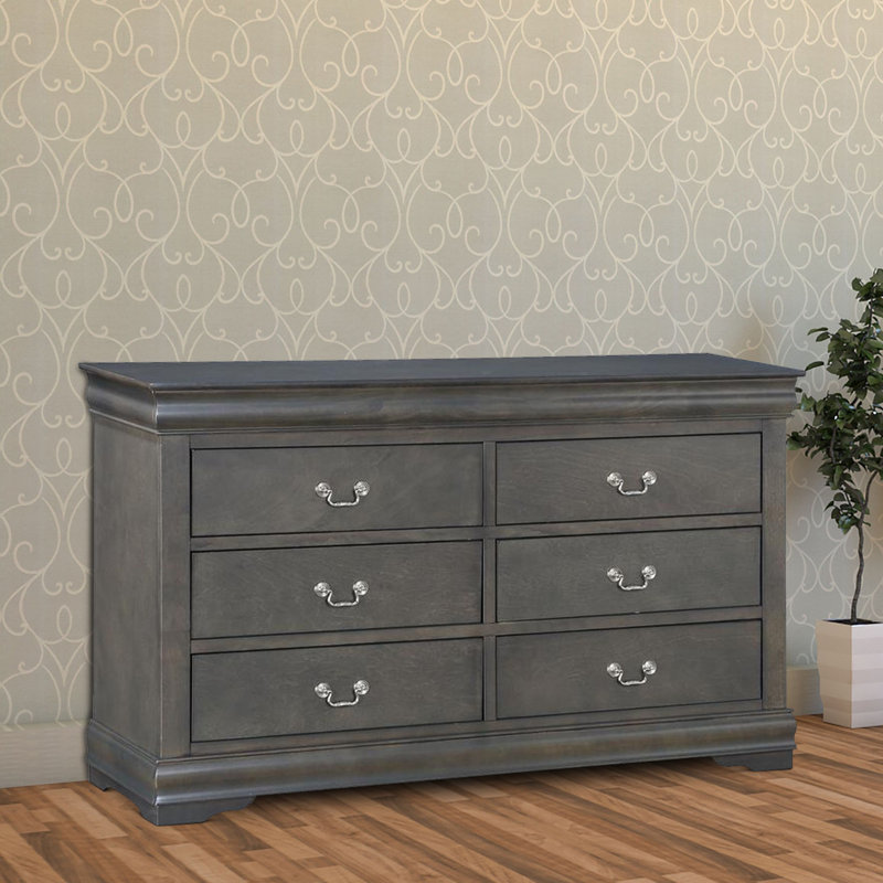 Commode double 6 tiroirs Georgenna, Gris foncé