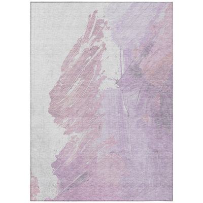 10' X 14' Lavender Ivory And Mauve Abstract Washable Indoor Outdoor Area Rug