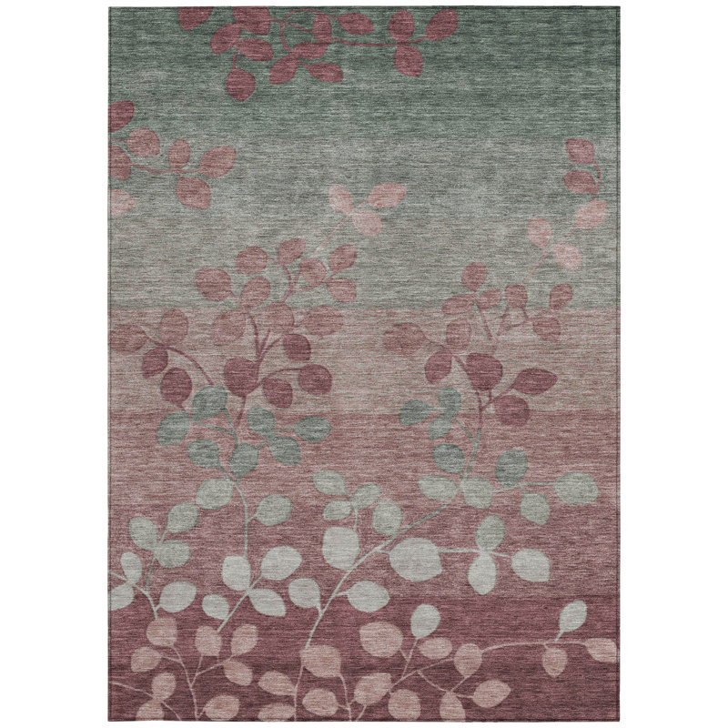 3' X 5' Blush And Emerald Floral Washable Indoor Outdoor Area Rug