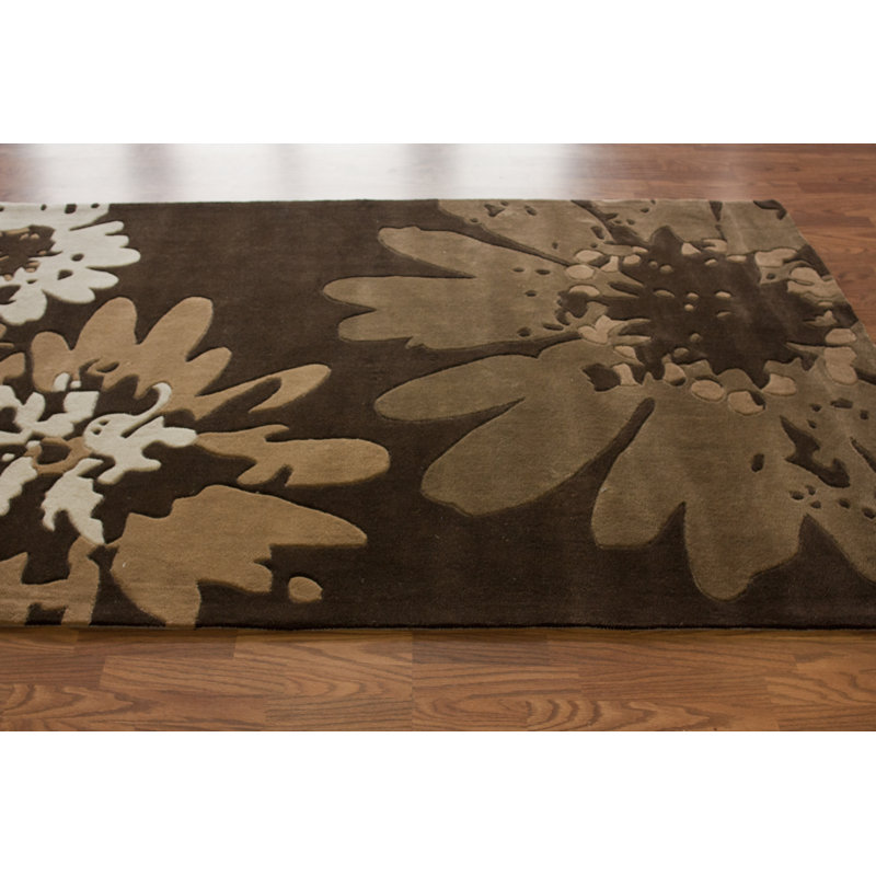 Tapis brun à motif floral Joni, Rectangle 5 pi x 8 pi