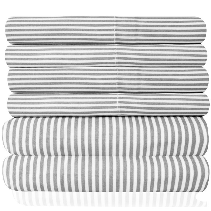 Loft Printed Sheet Set, Deluxe Ultra Soft, Double Brushed Microfiber, Classic Stripe Gray, Queen Sheet Set with 4 Pillowcases