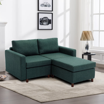 Canapé modulaire moderne à 2 sièges avec 1 repose-pieds, coussin de siège et de dossier Modern non amovible et non lavable