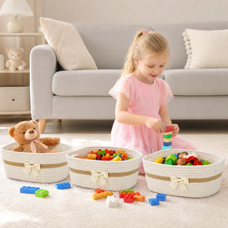 Ensemble de 4 paniers de rangement tissés en corde de coton, ensembles de paniers-cadeaux décoratifs, White