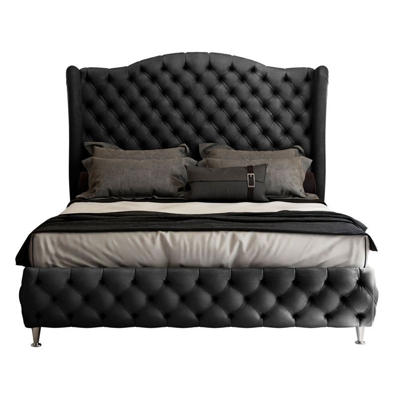Breyton Upholstered Bed, Black, European Kingsize