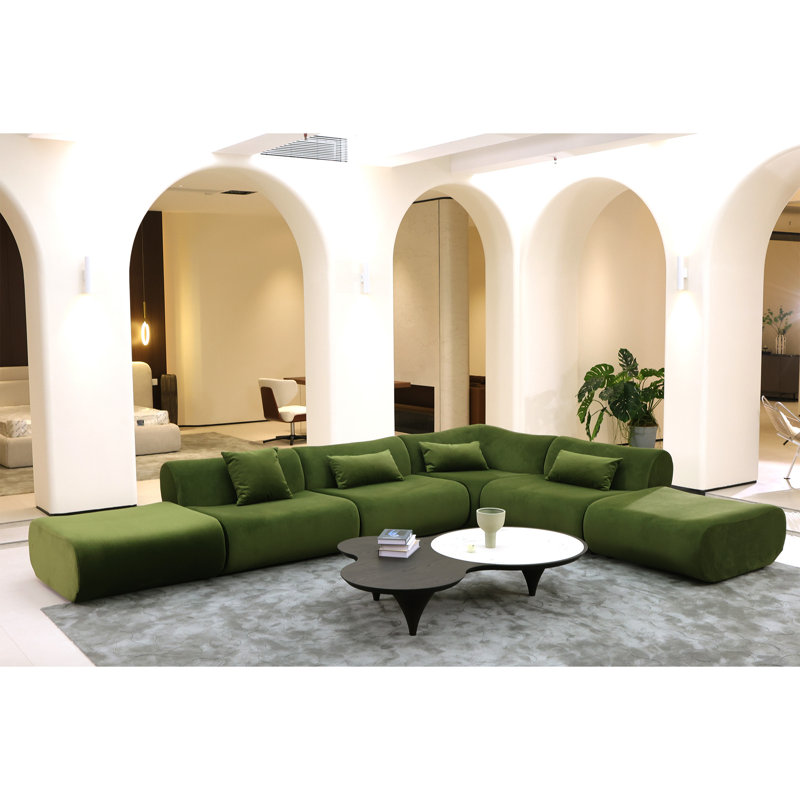 Vivienne Collection Luxury L-shape Sectional Sofa, Green Velvet