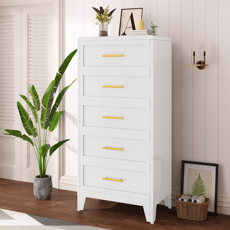 Metal White 2 Drawer Nightstand, White