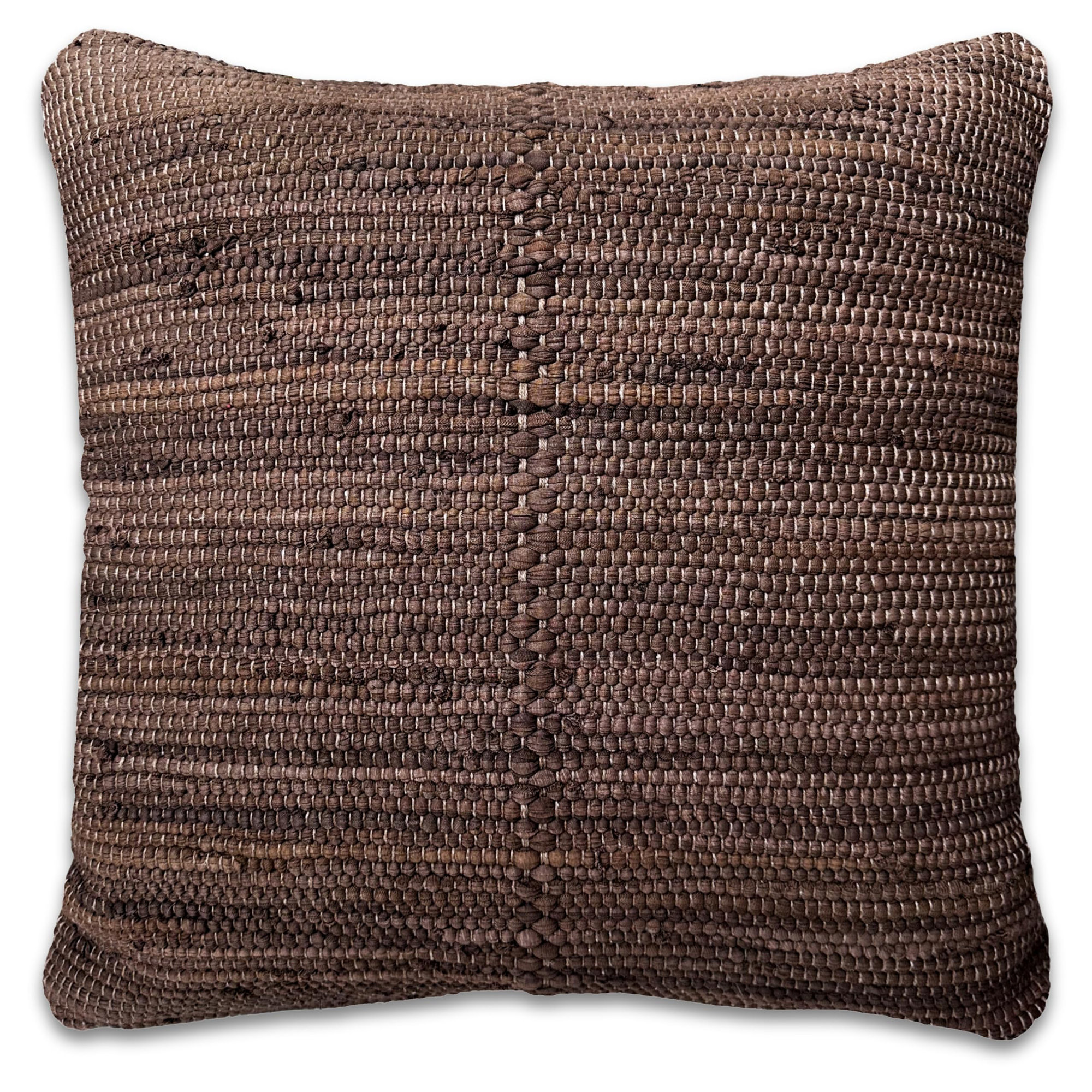 PILLOWPIA 100% Cotton Chindi Lumbar Pillow Cover with Brass Zipper | Handwoven Accent, Wenge, Square 20"