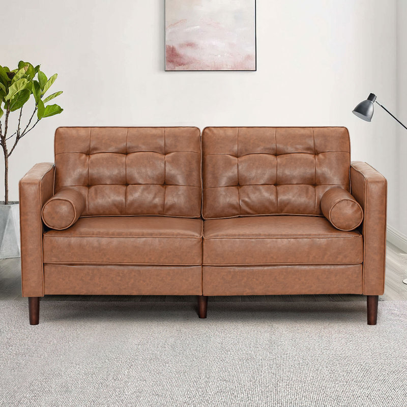 Canapé en similicuir Mandile, Similicuir brun clair cognac, H 34 po x l 67 po x P 32 po, 2