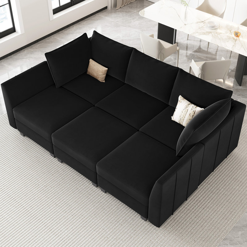 Canapé modulaire en L 7 pièces Allinson, Velours noir