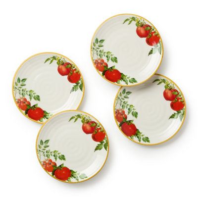 Pomodoro Canape Plates Set of 4 – 6” Stoneware Plates with authentic Tomato Design – Farmhouse Charm for Appetizers, Tapas, Snacks & Entertaining – Rustic Italian Kitchen Style
