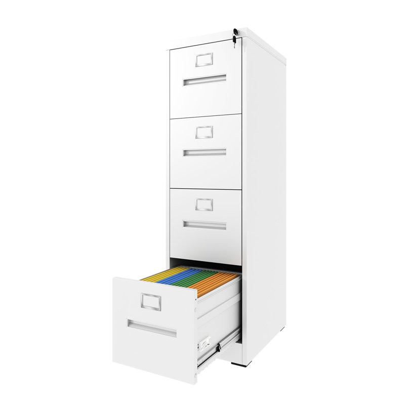 Vertical File Cabinet With 4 Lockable Drawers, A4/Legal/Letter Storage, Steel, Smooth Surface, Quiet Operation Drawer Metal Filing For Home Office, Size, High Capacity, Tilting, Waterproof Surface