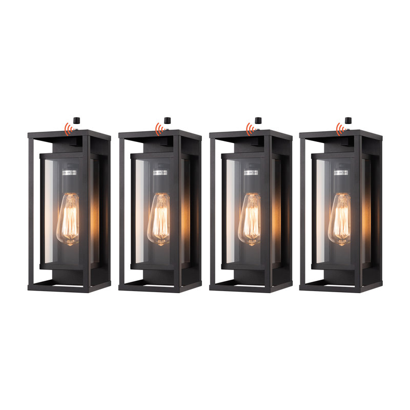 Classic Outdoor Wall Sconce 1 Light with Dusk to Dawn in Matte Black Rectangular, 13.78" H x 5.71" W x 5.71" D