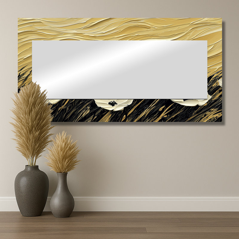 Crème fleurs abstraites dans le vent I - miroir mural moderne - imprimé sur métal, 28 po x 55 po