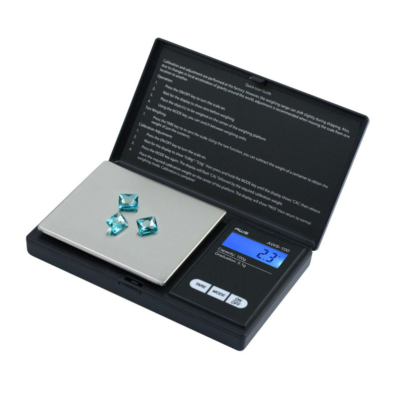 Black Stainless Steel Digital Pocket Scale with Backlit LCD