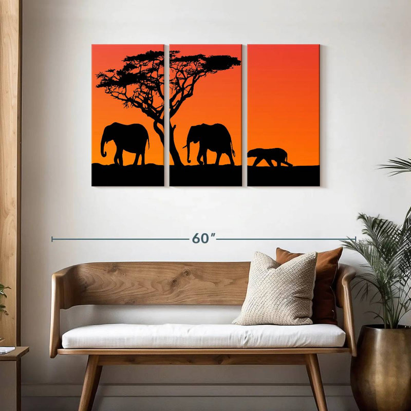 Orange Sunset Elephants, 28" H x 45" W