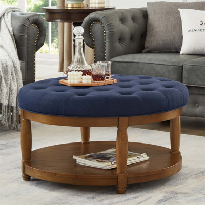 Grande table basse avec repose-pieds rembourré en lin capitonné avec rangement en bois, pour une utilisation intérieure et extérieure
