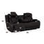 Fauteuil inclinable électrique 3 places en microfibre gris foncé, avec tablette rabattable, console, sans fil, éclairage DEL, coussins fermes, structure interne en bois, 2 ports d'inclinaison, accoudoirs rembourrés.