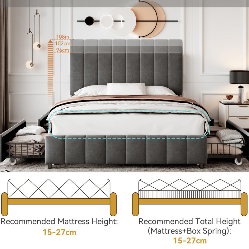 Barsky Upholstered Storage Bed, Grey