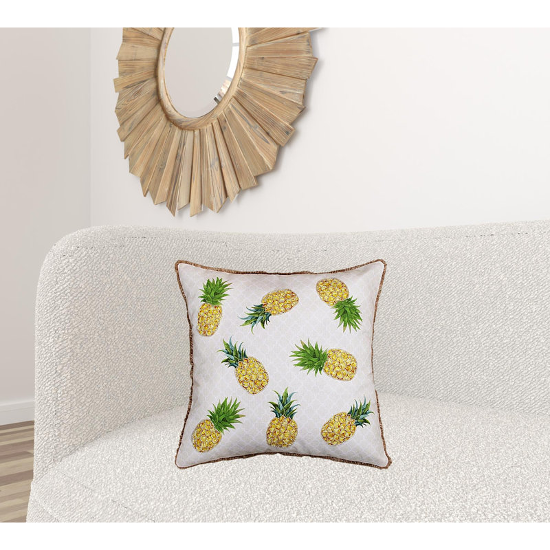 Oreiller à fermeture à glissière tropical en polyester jaune et vert 20 po x 20 po
