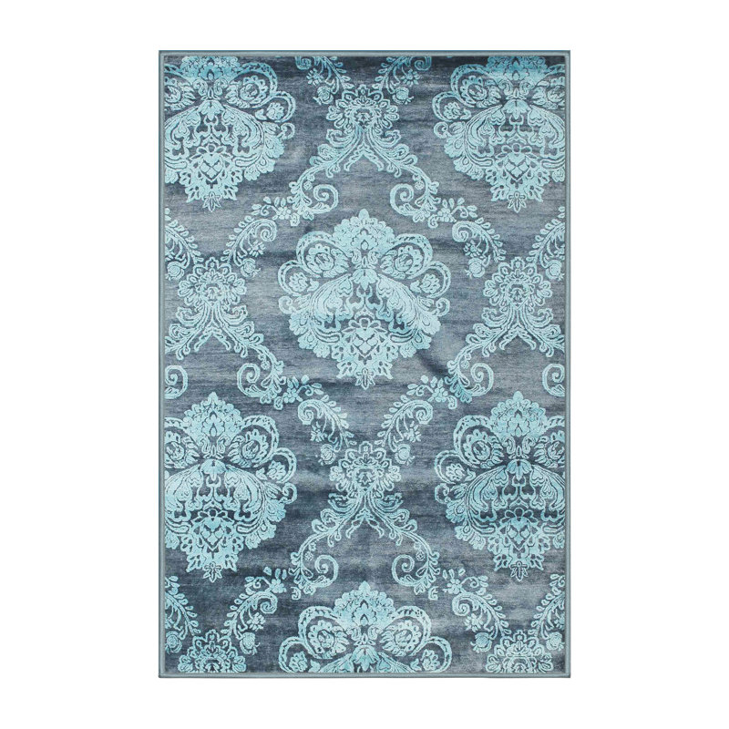 Tapis de zone bleu contemporain, Rectangle 5 pi x 7 pi