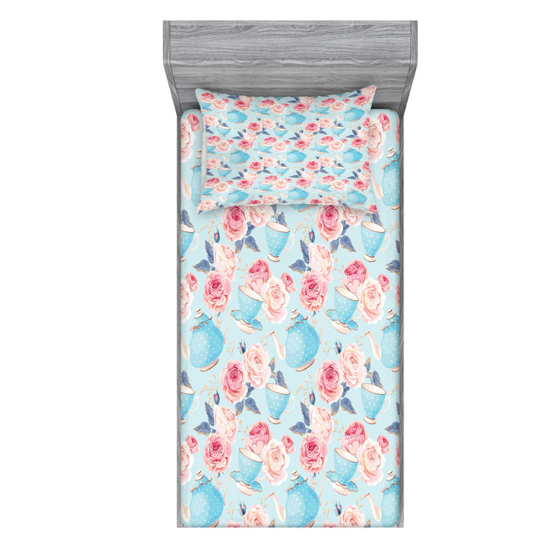 Microfiber Sheet Set, Twin XL Sheet Set + Fitted Sheet + 1 Pillowcase, Blue/Pink Floral