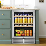 24 Inch Beverage Refrigerator - 160 Can Built-In/Freestanding Beverage Cooler Undercounter Fridge With Metal Basket & Reversible Glass Door