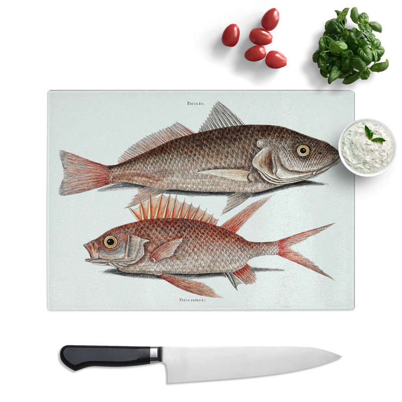 Tempered Glass Croaker Fish & Squirrelfish by Mark Catesby Chopping Board, 28.5 cm x 20 cm