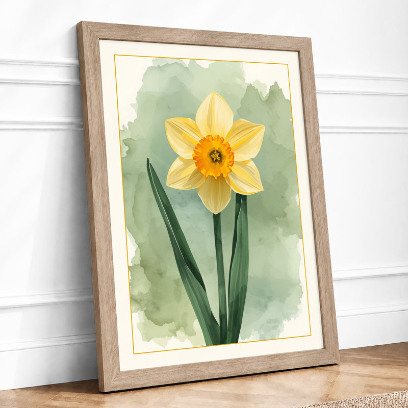 Golden Daffodil Botanical - Framed Print, A2 - 59.4 x 42.0 cm, Oak