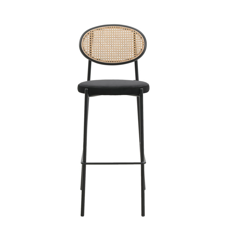 Danele Euston Modern Wicker Bar Stool with Steel Frame, Black