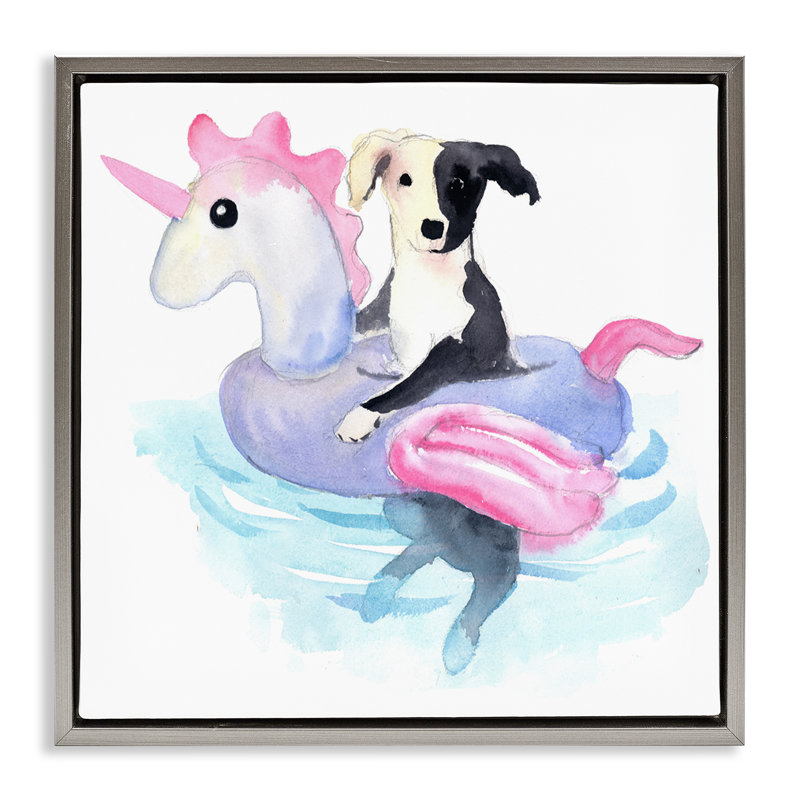 «Sandy Dog Pool Float» par Geoff Allen, H 18 po x l 18 po, Cadre flottant métallique doré