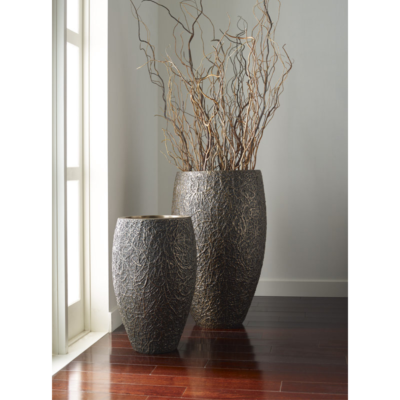 String Theory Resin Pot Planter, 32" H x 18" W x 18" D, Bronze
