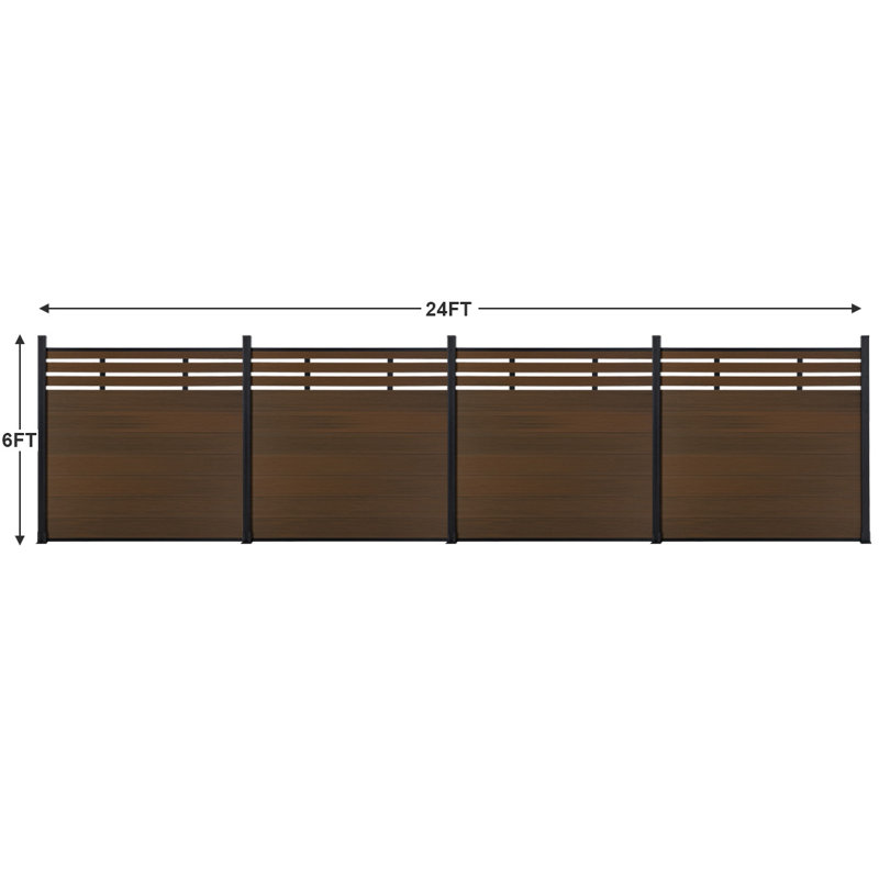 Panneaux de clôture d'intimité semi-fermés 6 pi avec poteau, finition granulée, 6 ft. H x 24 ft. W, Brun