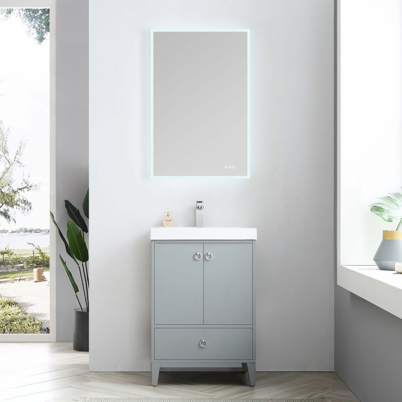 Meuble-lavabo simple imperméable 24 po Jez, Gris métallique